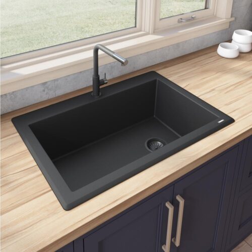 Midnight Black Granite Composite 33 in. x 22 in. Single Bowl Drop-In Topmount Kitchen Sink