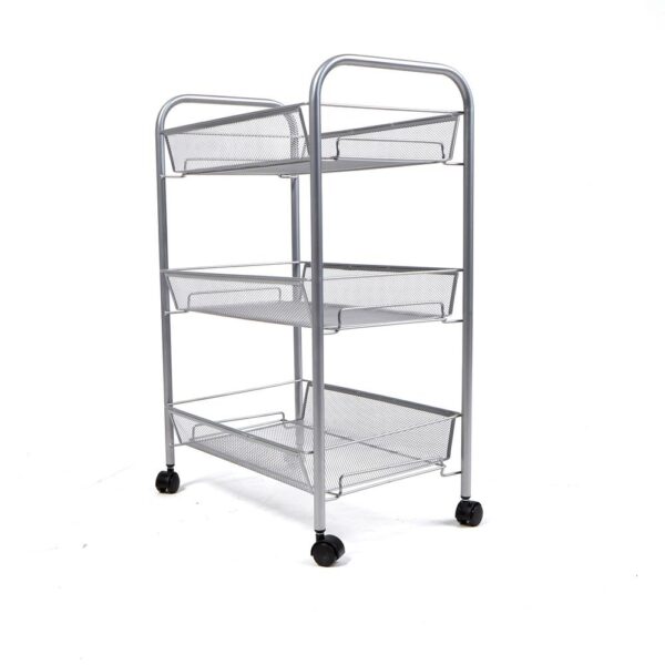 Roll 3-Shelf Rolling Silver Metal Mesh Coffee Cart