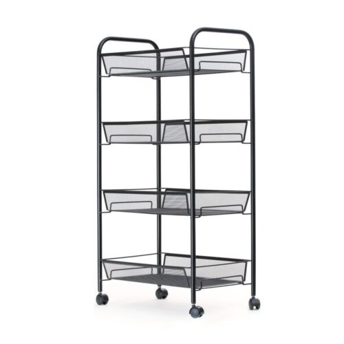 Roll 4-Shelf Rolling Black Metal Mesh Coffee Cart