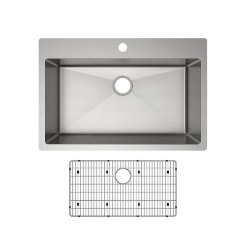 Crosstown Drop-in/Undermount Stainless Steel 33 in. 1-Hole Single Bowl Kitchen Sink with Bottom Grid