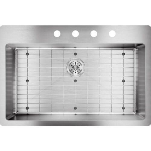 Crosstown Drop-in/Undermount Stainless Steel 33 in. 4-Hole Single Bowl Kitchen Sink with Bottom Grid