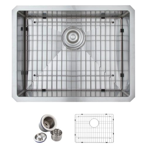 Undermount Stainless Steel 23 in. Single Bowl Kitchen Sink Kit in Satin