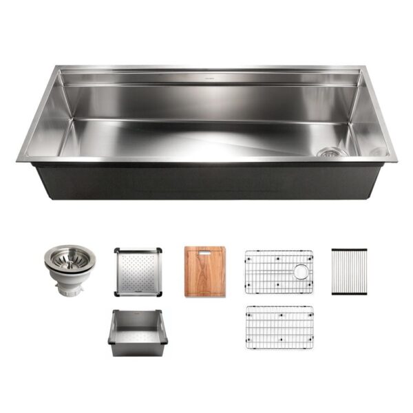 Novus Series Undermount Stainless Steel 45 in. Single Bowl Kitchen Sink with Sliding Dual Platform Workstation