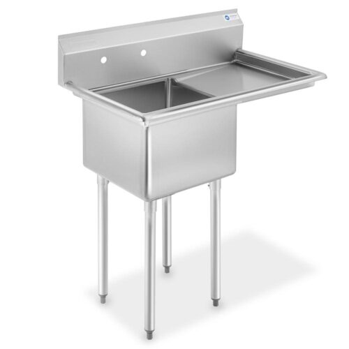 39 in. Freestanding Stainless Steel 1-Compartment Commercial Kitchen Sink with Right Drainboard