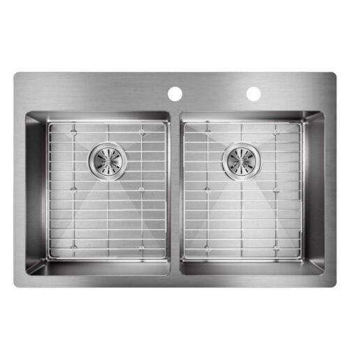 Crosstown Drop-In/Undermount Stainless Steel 33 in. 2-Hole Double Bowl Kitchen Sink with Bottom Grids