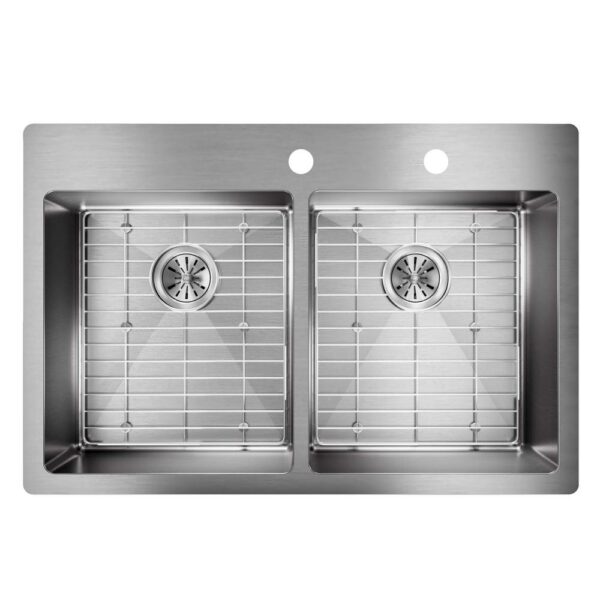 Crosstown Drop-In/Undermount Stainless Steel 33 in. 2-Hole Double Bowl Kitchen Sink with Bottom Grids