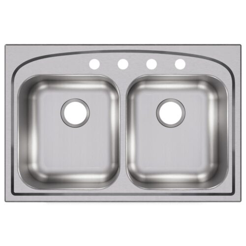 Pergola Drop-In Stainless Steel 33 in. 4-Hole Double Bowl Kitchen Sink