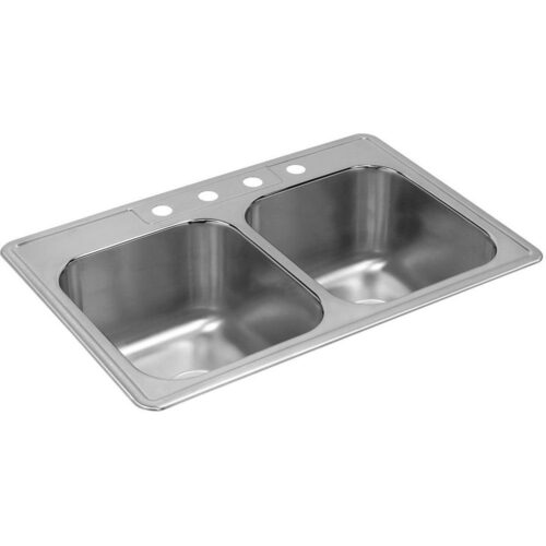 Neptune Drop-In Stainless Steel 33 in. 4-Hole Double Bowl Kitchen Sink with 10 in. Bowls