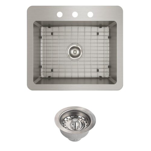 Avenue Drop-In/Undermount Stainless Steel 25 in. Single Bowl Kitchen Sink with Bottom Grid and Drain