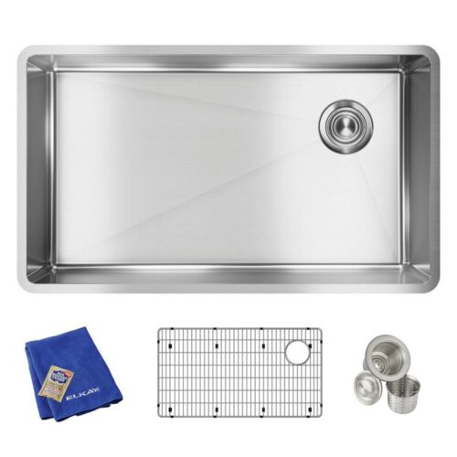 Crosstown Undermount Stainless Steel 32 in. Single Bowl Kitchen Sink with Bottom Grid and Drain