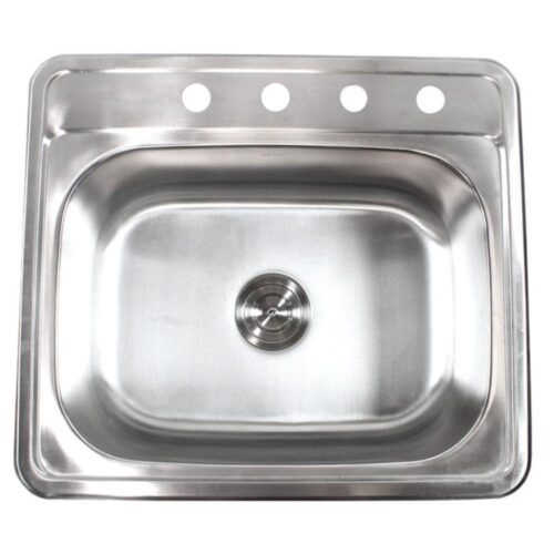 Top Mount Drop-In Stainless Steel 18-Gauge 25 in. x 22 in. x 9 in. Deep 4-Faucet Holes Single Bowl Kitchen Sink