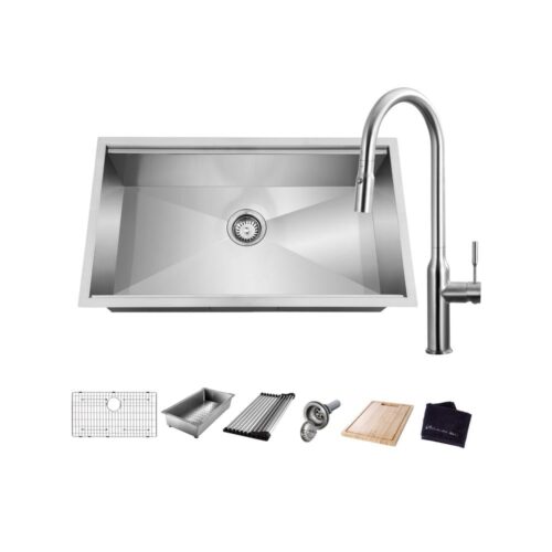 All-in-One Undermount Stainless Steel 27 in. Single Bowl Kitchen Workstation Sink with Faucet and Accessories Kit