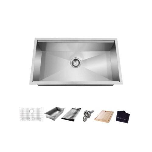 All-in-One Undermount Stainless Steel 30 in. Single Bowl Kitchen Workstation Sink with Accessories Kit