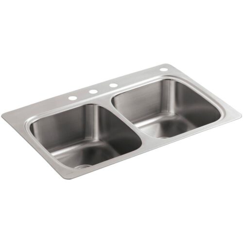 Verse Drop-In Stainless Steel 33 in. 4-Hole Double Bowl Kitchen Sink