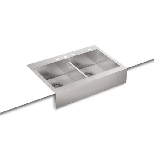 Vault Drop-In Farmhouse Apron Front Self-Trimming Stainless Steel 36 in. 4-Hole Double Bowl Kitchen Sink