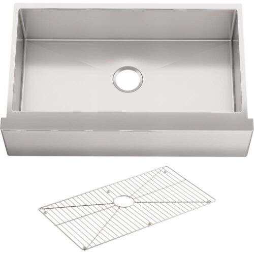 Strive Undermount Farmhouse Apron Front Stainless Steel 36 in. Single Basin Kitchen Sink with Basin Rack