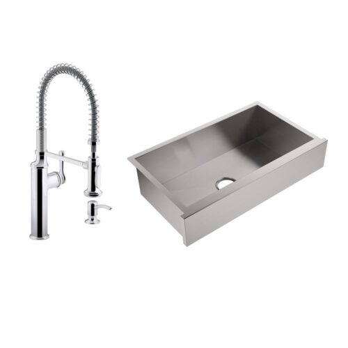 Lyric All-in-One Farmhouse Apron-Front Stainless Steel 34 in. Single Bowl Kitchen Sink with Sous Kitchen Faucet