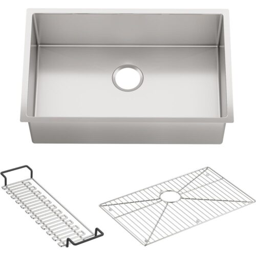 Strive Undermount Stainless Steel 29 in. Single Bowl Kitchen Sink Kit with Sink Rack