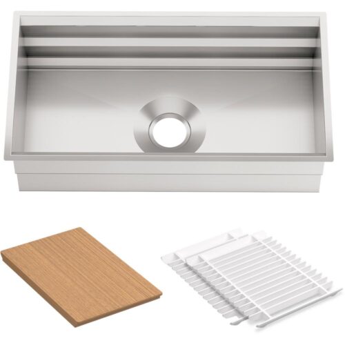 Prolific Workstation Undermount Stainless Steel 33 in. Single Bowl Kitchen Sink Kit with Accessories