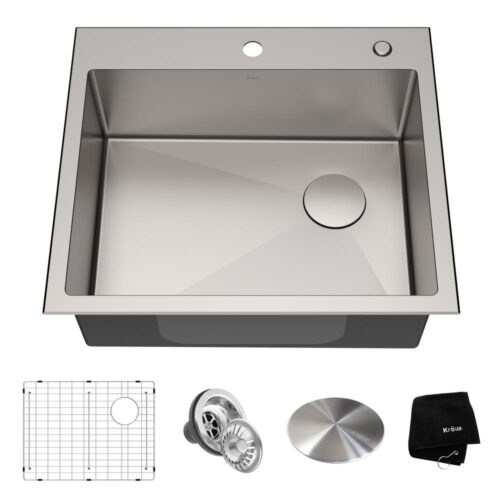 Loften Dual Mount Drop-In Stainless Steel 25 in. 1-Hole Single Bowl Kitchen Sink