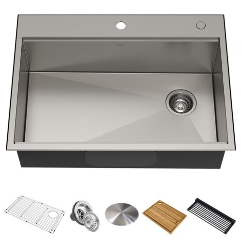 Kore Workstation Drop-In Stainless Steel 30 in. Single Bowl Kitchen Bar Sink with Accessories