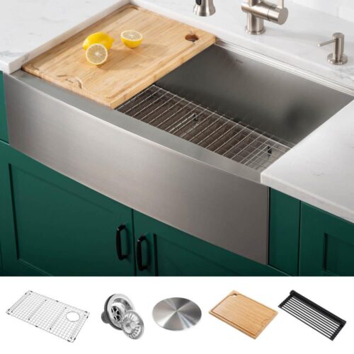 Kore Workstation Farmhouse Stainless Steel 36 in. 16-Gauge Undermount Single Bowl Kitchen Sink with Accessories