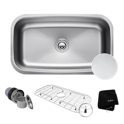 Outlast Microshield Undermount Stainless Steel 31.5 in. 0-Hole Basin Single Bowl Kitchen Sink Kit