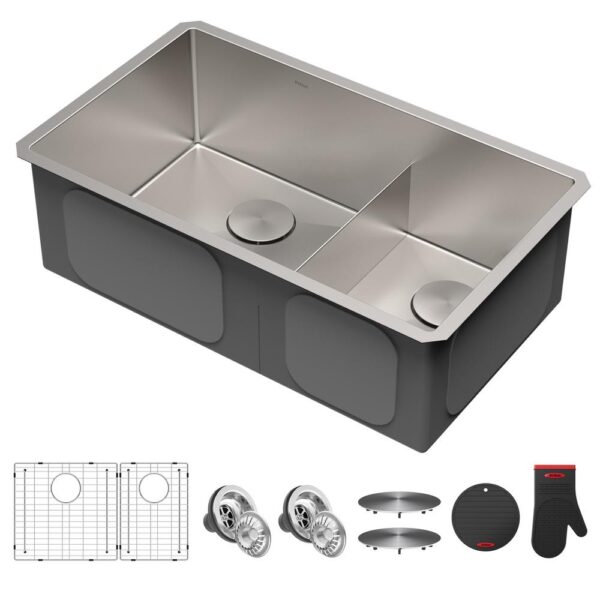 Standart PRO Undermount Stainless Steel 16-Gauge 32 in. 60/40 Double Bowl Kitchen Sink