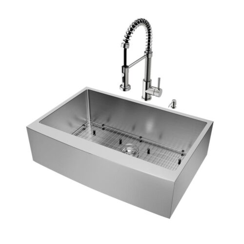 Bedford Stainless Steel 33 in. Single Bowl Farmhouse Apron-Front Kitchen Sink with Edison Faucet and Accessories