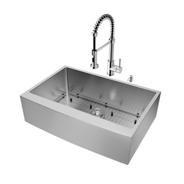 Bedford Stainless Steel 33 in. Single Bowl Farmhouse Apron-Front Kitchen Sink with Edison Faucet and Accessories