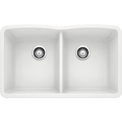 DIAMOND Undermount Granite Composite 32.06 in. 50/50 Double Bowl Kitchen Sink in White