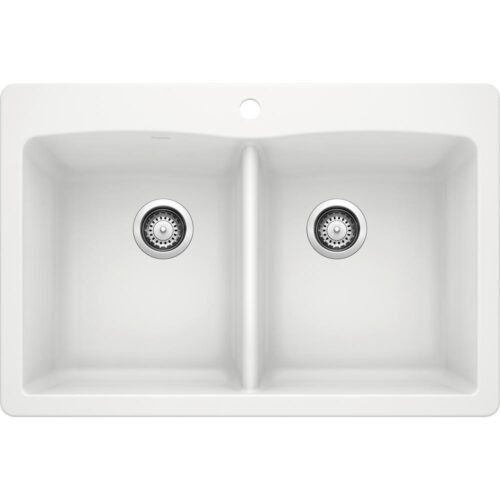 DIAMOND Dual Mount Granite Composite 33 in. 1-Hole 50/50 Double Bowl Kitchen Sink in White