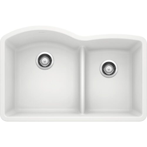 DIAMOND Undermount Granite Composite 32 in. 60/40 Double Bowl Kitchen Sink with Low Divide in White