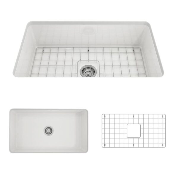 Sotto Undermount Fireclay 32 in. Single Bowl Kitchen Sink with Bottom Grid and Strainer in White