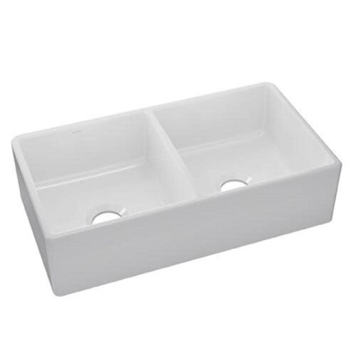 Burnham White Fireclay 33 in. Double Bowl Farmhouse Apron Kitchen Sink