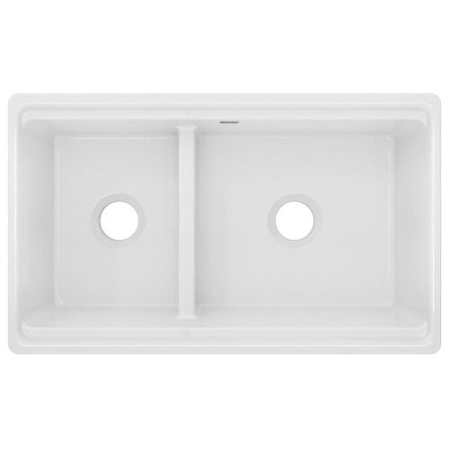 Farmhouse Apron Front Fireclay 33 in. Double Bowl Kitchen Sink in White with Aqua Divide