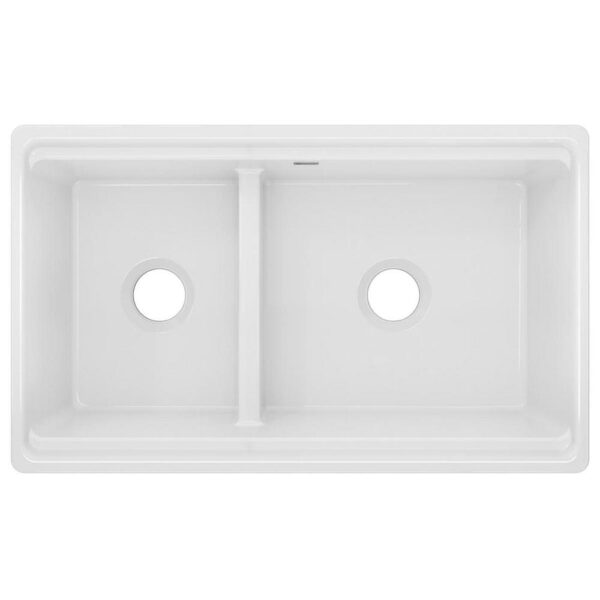 Farmhouse Apron Front Fireclay 33 in. Double Bowl Kitchen Sink in White with Aqua Divide