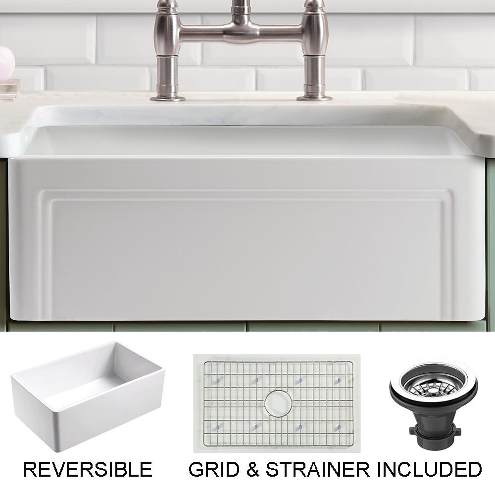 Olde London Farmhouse Fireclay 27 in. Single Bowl Kitchen Sink with Grid with Grid and Strainer Olde London Farmhouse Fireclay 27 in. Single Bowl Kitchen Sink with Grid with Grid and Strainer