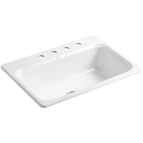 Bakersfield Drop-in Cast Iron 31 in. 4-Hole Single Bowl Kitchen Sink in White