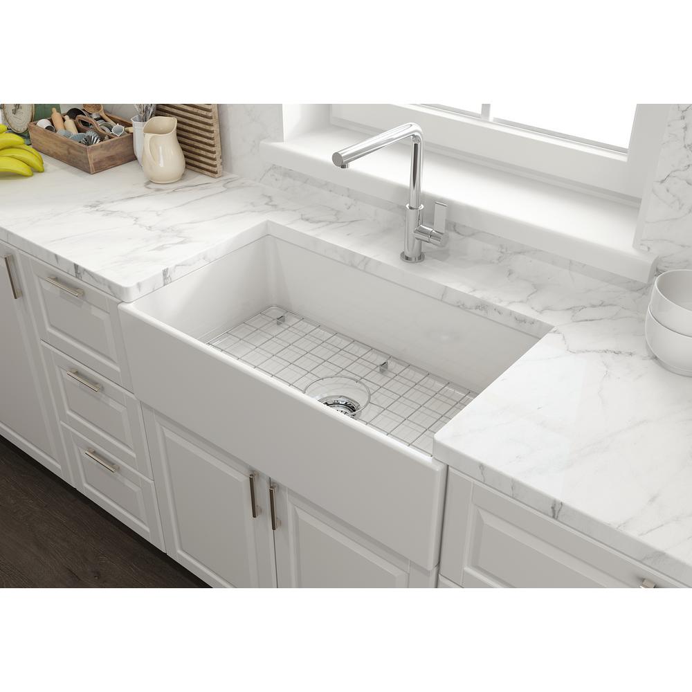 Farmhouse Apron-Front Fireclay 33 in. Single Bowl Kitchen Sink in White with Grid Farmhouse Apron-Front Fireclay 33 in. Single Bowl Kitchen Sink in White with Grid