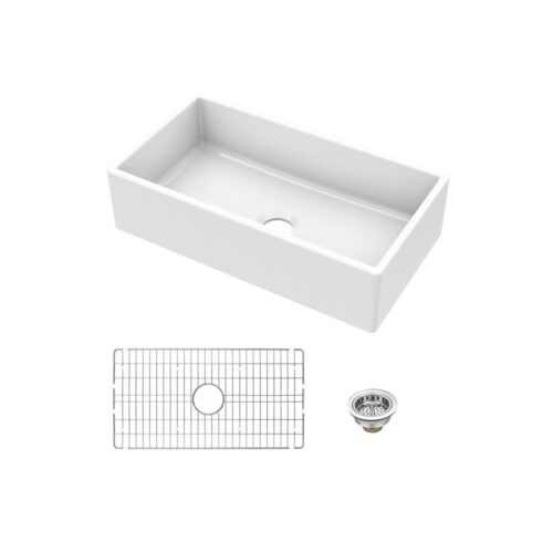 Fireclay 30 in. Single Bowl Apron-Front Farmhouse Kitchen Sink with Grid and Drain Assembly