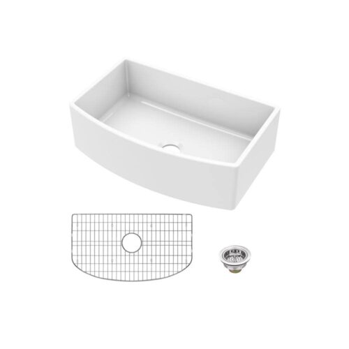 Fireclay 33 in. Single Bowl Apron-Front Farmhouse Kitchen Sink with Grid and Drain Assembly