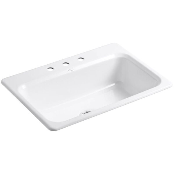 Bakersfield Drop-In Cast-Iron 31 in. 3-Hole Single Bowl Kitchen Sink in White