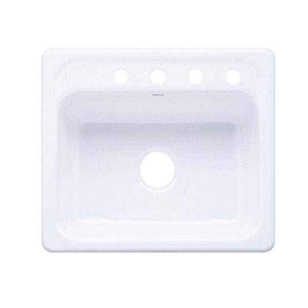 Mayfield Drop-In Cast Iron 25 in. 4-Hole Single Bowl Kitchen Sink in White