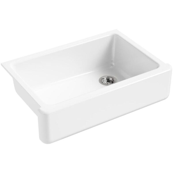 Whitehaven Farmhouse Self-Trimming Apron Front Cast Iron 33 in. Single Bowl Kitchen Sink in White