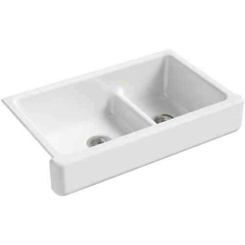 Whitehaven Farmhouse Undermount Apron Front Cast Iron 36 in. Double Bowl with Smart Divide Kitchen Sink in White