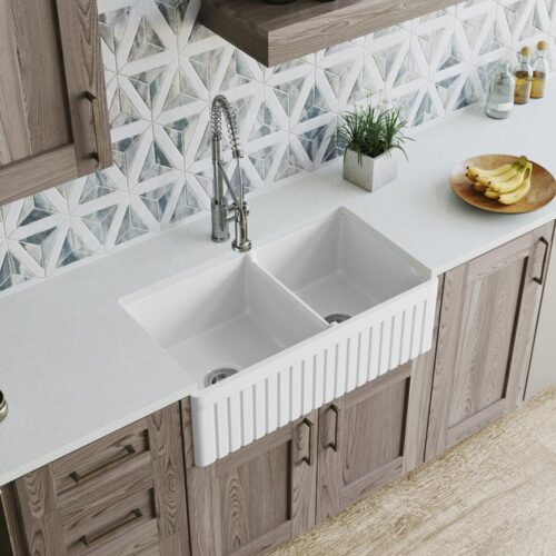 Farmhouse Apron Front Fireclay 33 in. 60/40 Double Bowl Kitchen Sink