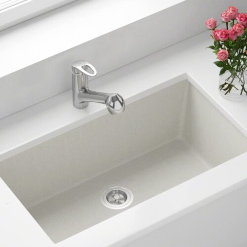 White Quartz Granite 33 in. Single Bowl Undermount Kitchen Sink