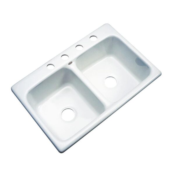 Newport Drop-in Acrylic 33.in 4-Hole Double Bowl Kitchen Sink in White